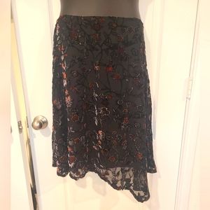 Women's Asymmetrical Black Textured Sparkling Skirt with Sheer Slip Size 12